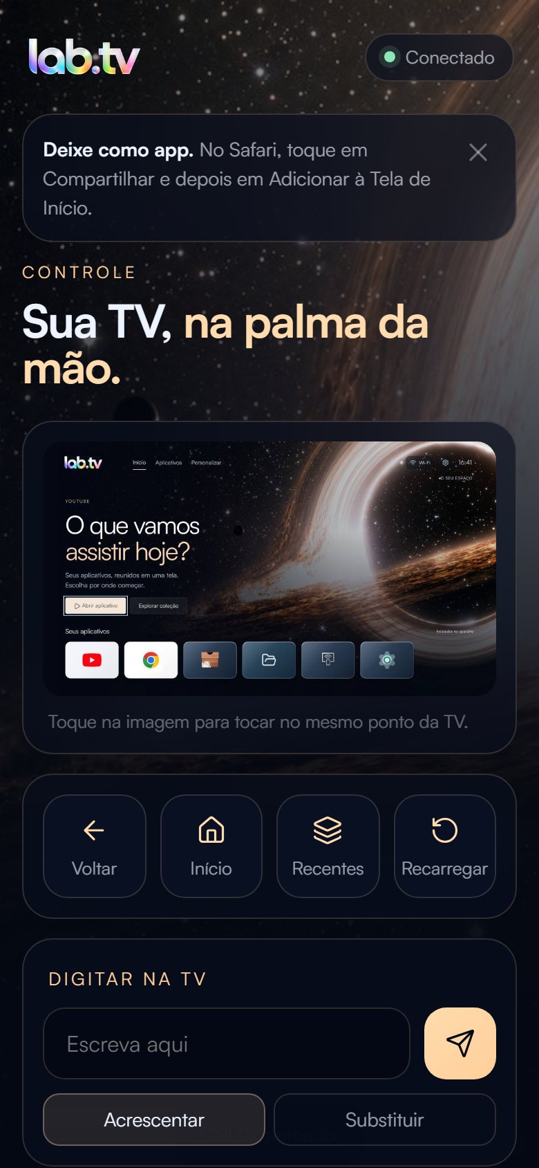 Controle do lab.tv no iPhone